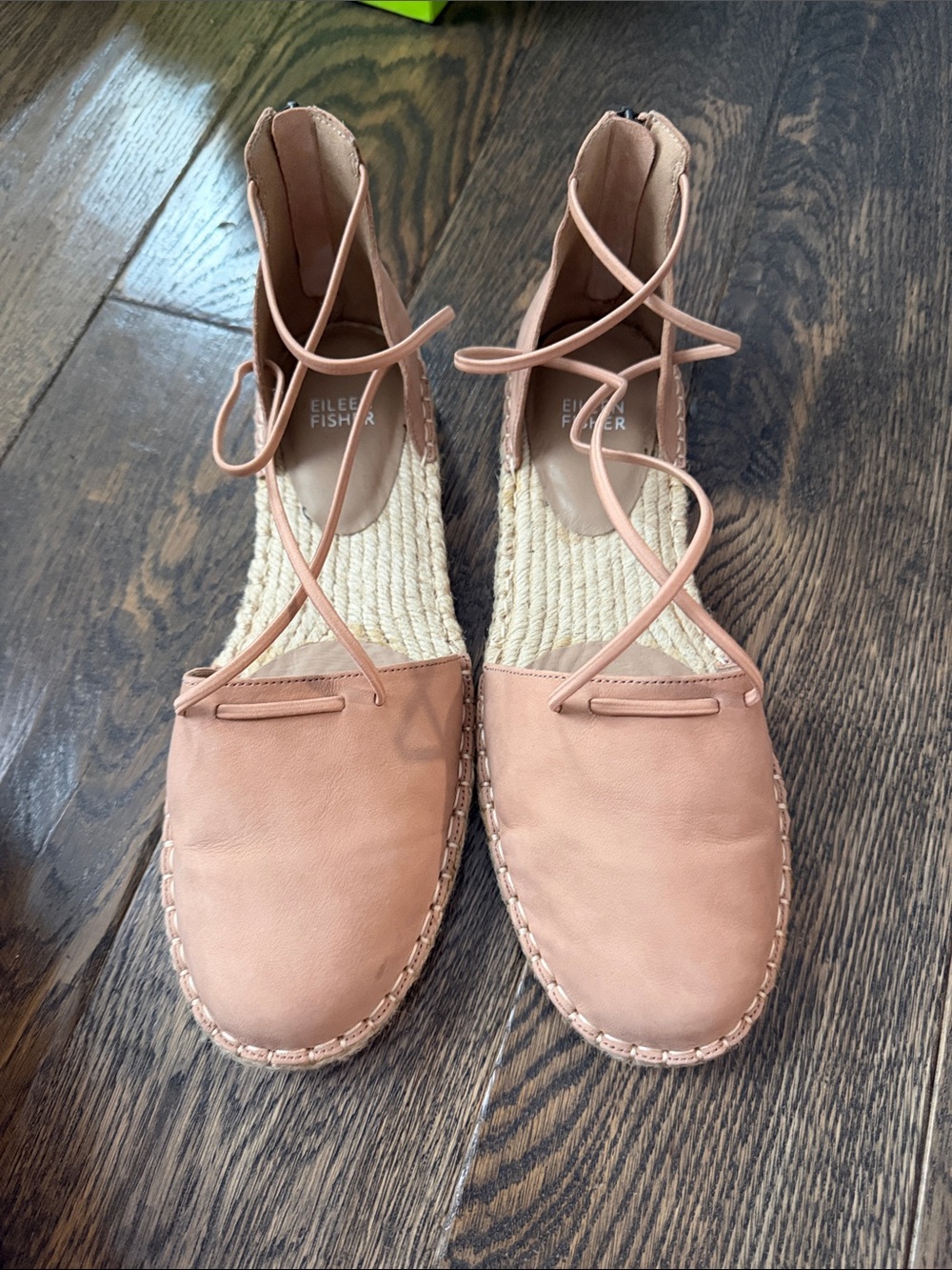 Eileen Fisher Peach Leather Espadrille Wrap Flats